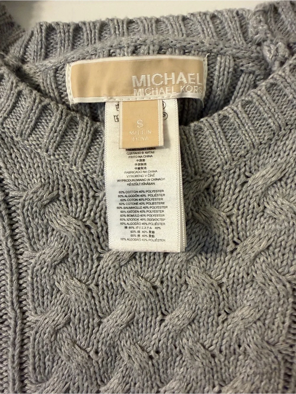 Michael Kors Gray Cable Knit Crewneck Sweater